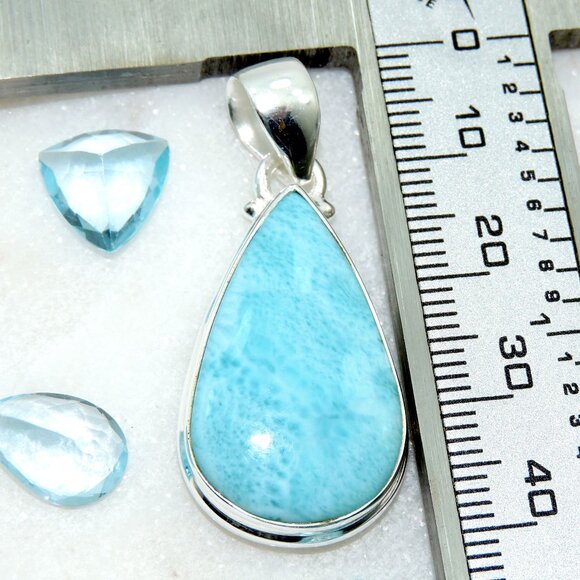 Larimar Gemstone Pendant, 925 Sterling Silver, Handmade Design Pendant, For Gift - Picture 8 of 8